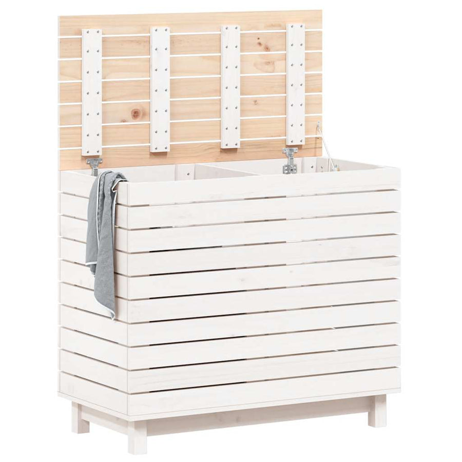 Wasmand 88,5x44x76 cm massief grenenhout wit
