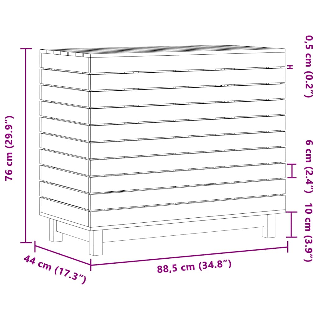 Wasmand 88,5x44x76 cm massief grenenhout wit