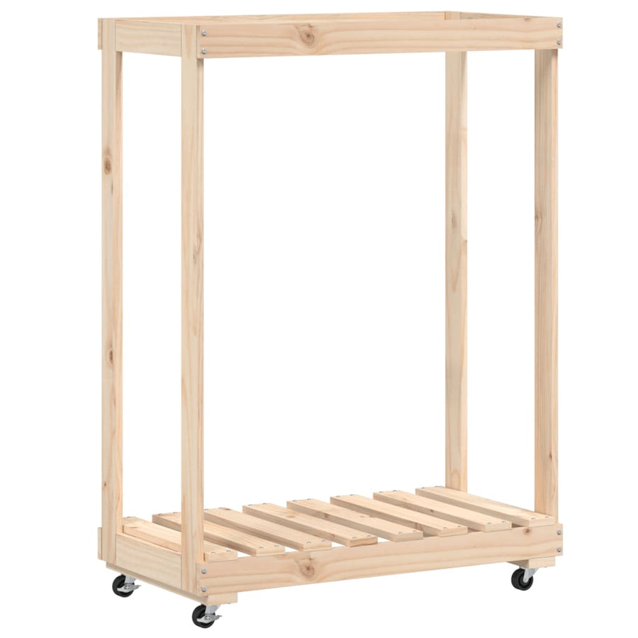 Houtblokhouder Met Wielen 76,5X40X108 Cm Massief Grenenhout Bruin