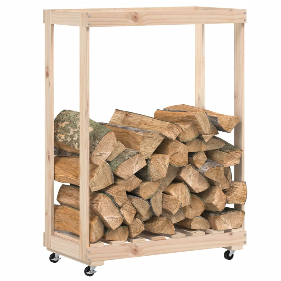 Houtblokhouder Met Wielen 76,5X40X108 Cm Massief Grenenhout Bruin