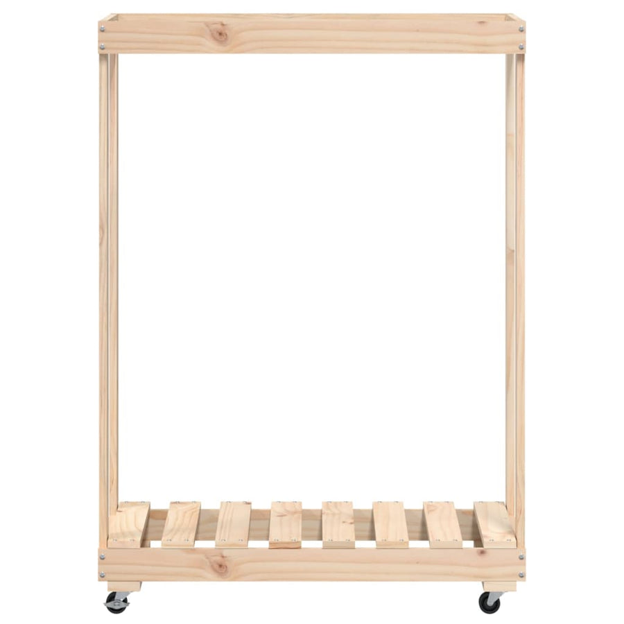 Houtblokhouder Met Wielen 76,5X40X108 Cm Massief Grenenhout Bruin