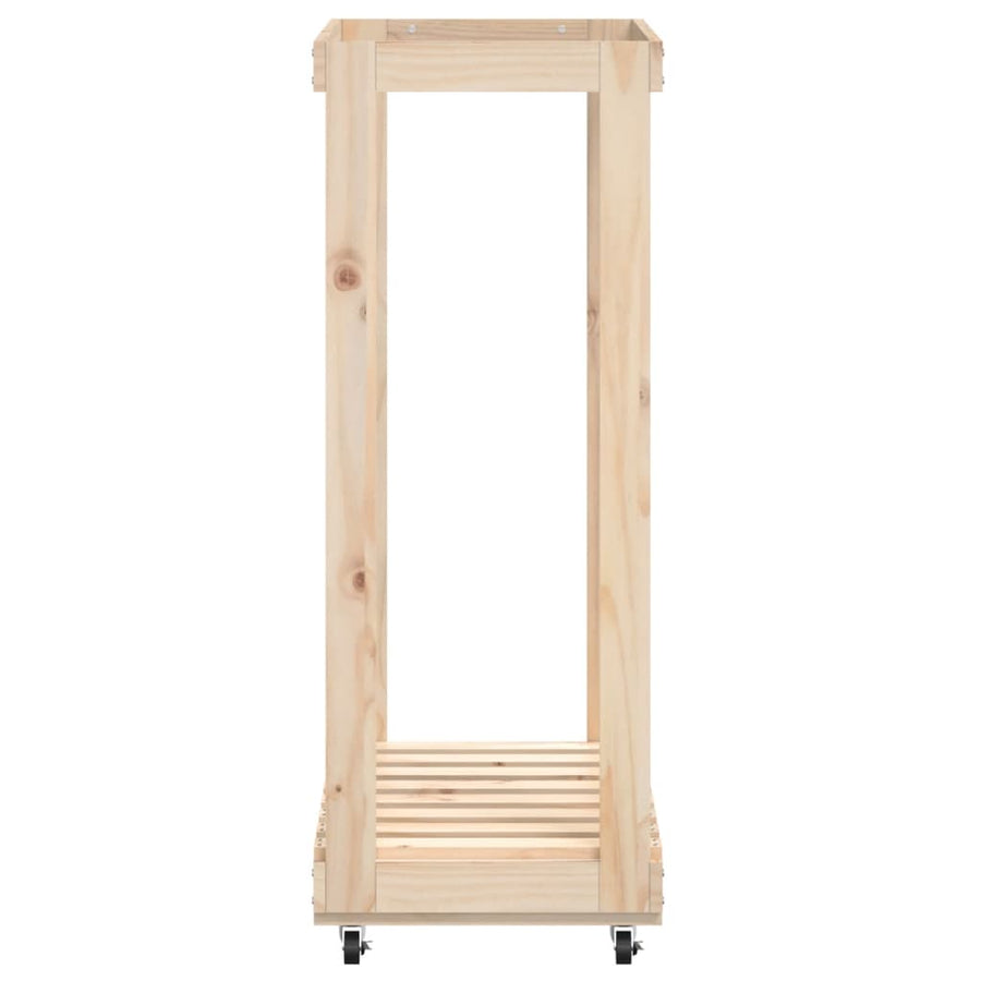 Houtblokhouder Met Wielen 76,5X40X108 Cm Massief Grenenhout Bruin