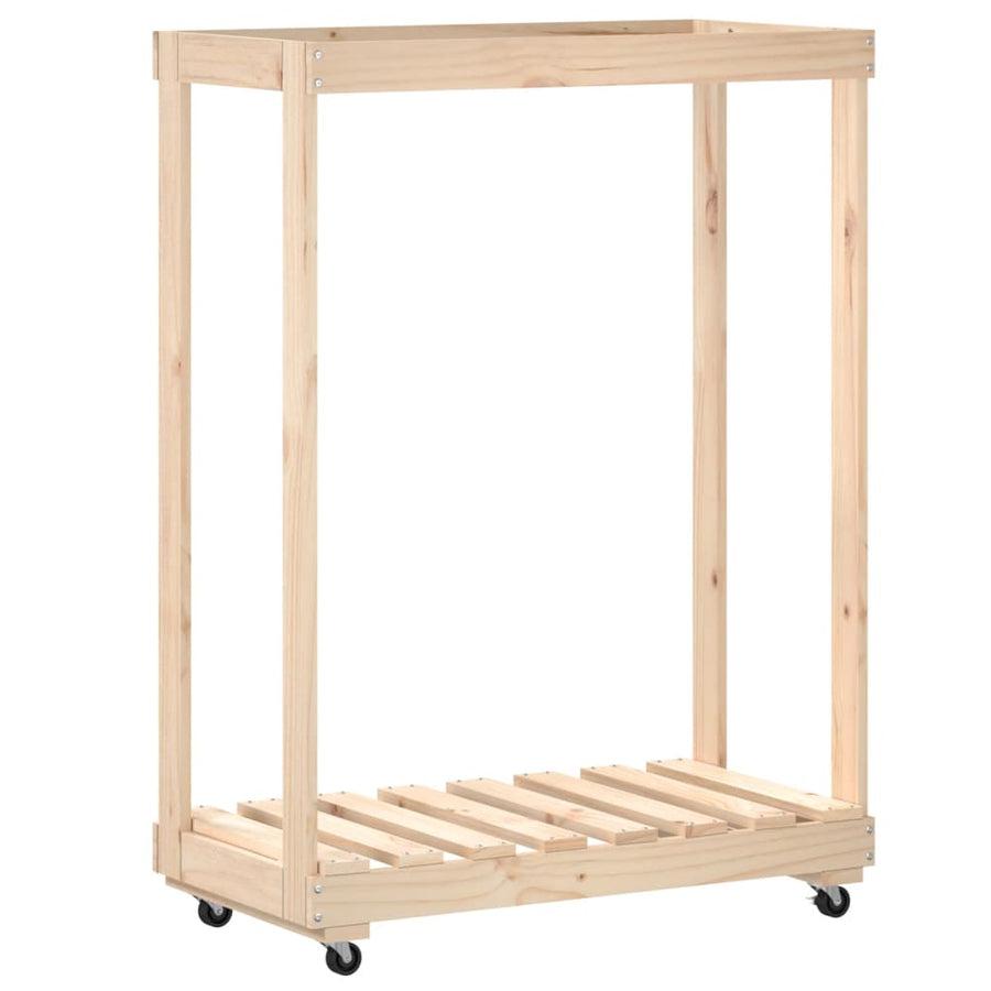 Houtblokhouder Met Wielen 76,5X40X108 Cm Massief Grenenhout Bruin