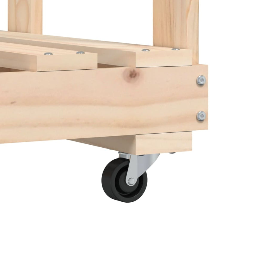Houtblokhouder Met Wielen 76,5X40X108 Cm Massief Grenenhout Bruin