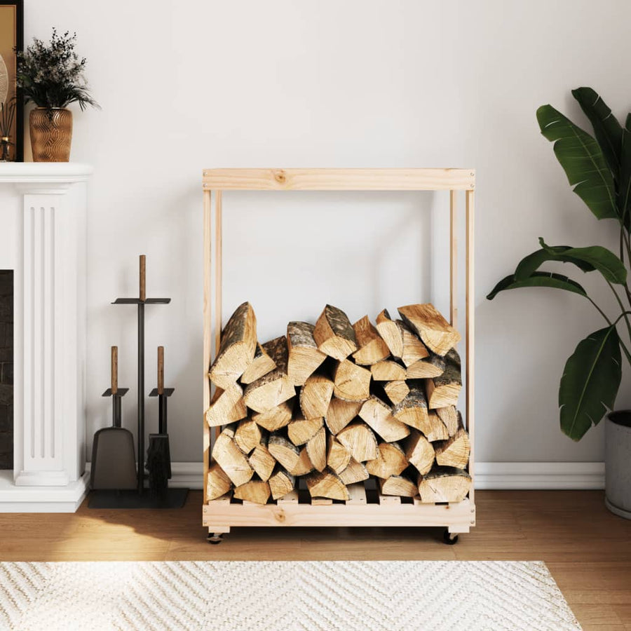 Houtblokhouder Met Wielen 76,5X40X108 Cm Massief Grenenhout Bruin