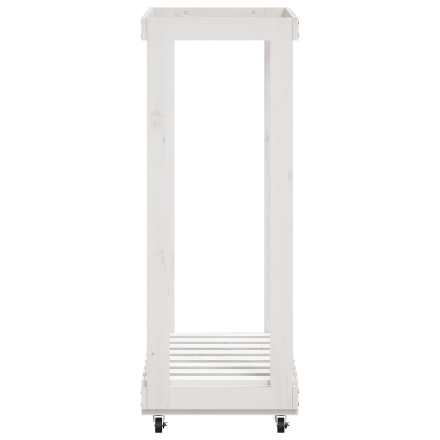 Houtblokhouder Met Wielen 76,5X40X108 Cm Massief Grenenhout Wit