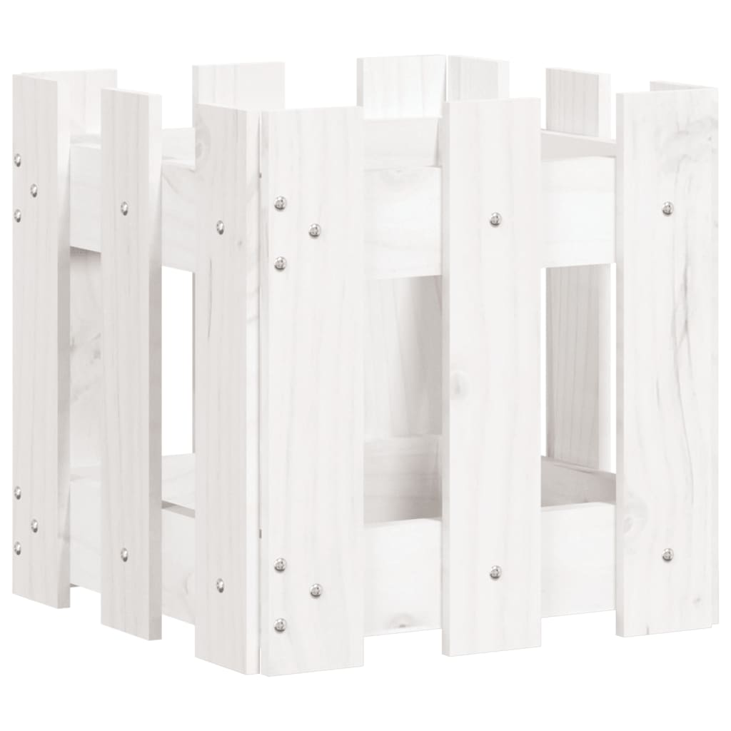 Plantenbak Met Hekontwerp 30X30X30 Cm Massief Grenenhout Wit