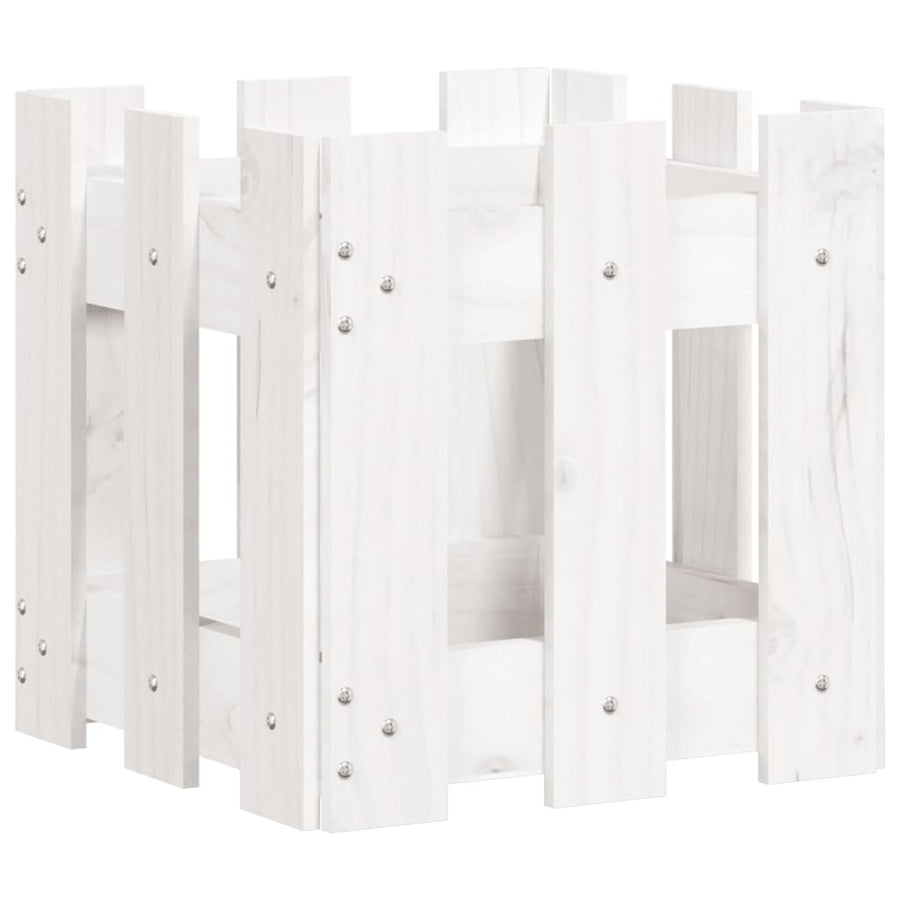 Plantenbak Met Hekontwerp 30X30X30 Cm Massief Grenenhout Wit