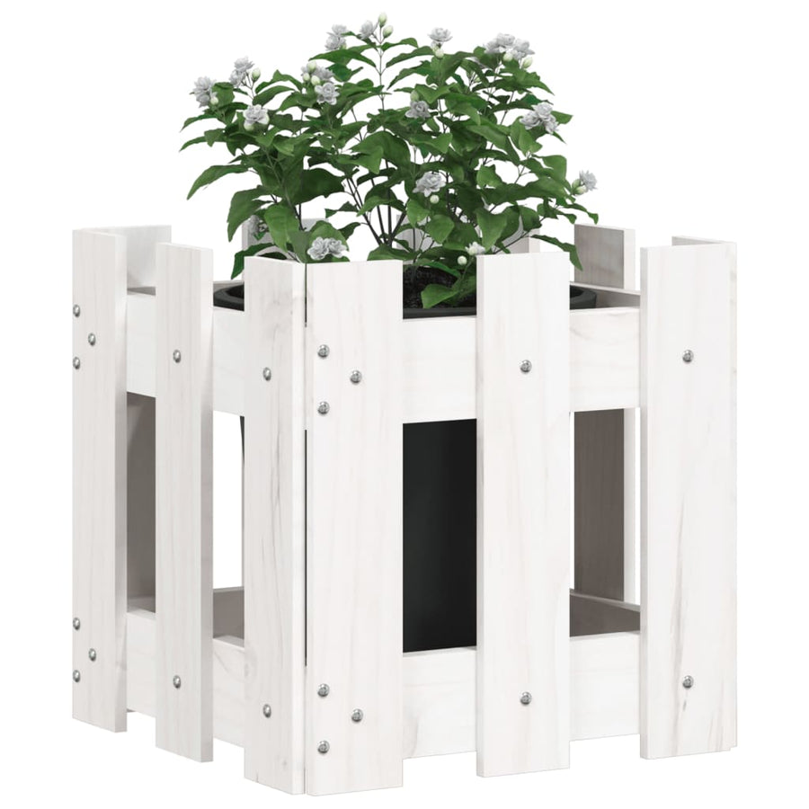 Plantenbak Met Hekontwerp 30X30X30 Cm Massief Grenenhout Wit