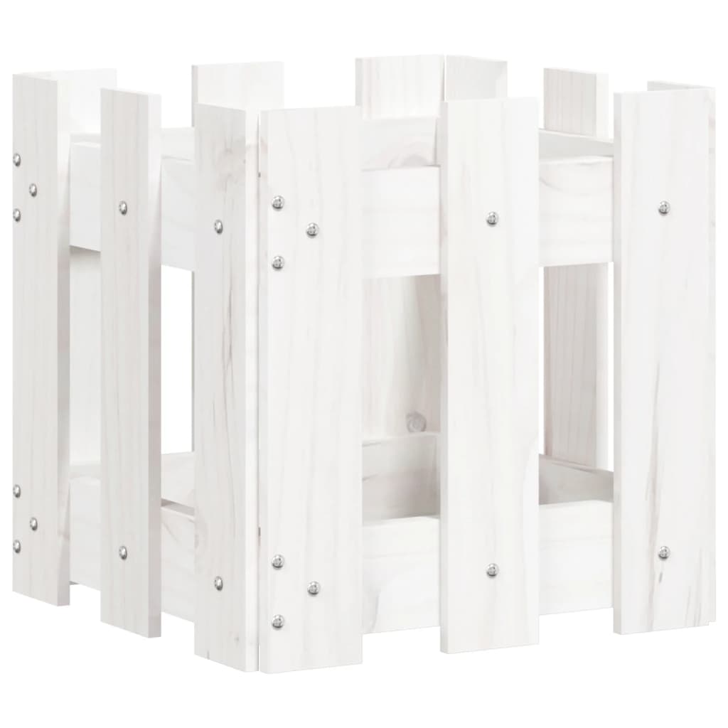 Plantenbak Met Hekontwerp 30X30X30 Cm Massief Grenenhout Wit