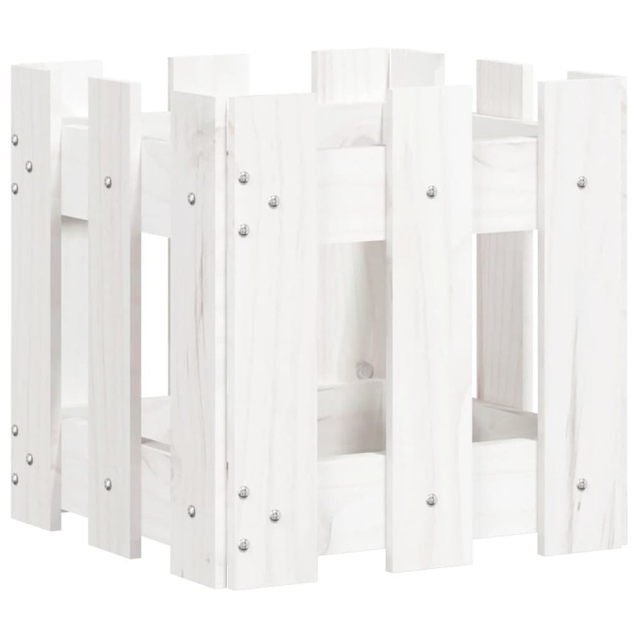 Plantenbak Met Hekontwerp 30X30X30 Cm Massief Grenenhout Wit