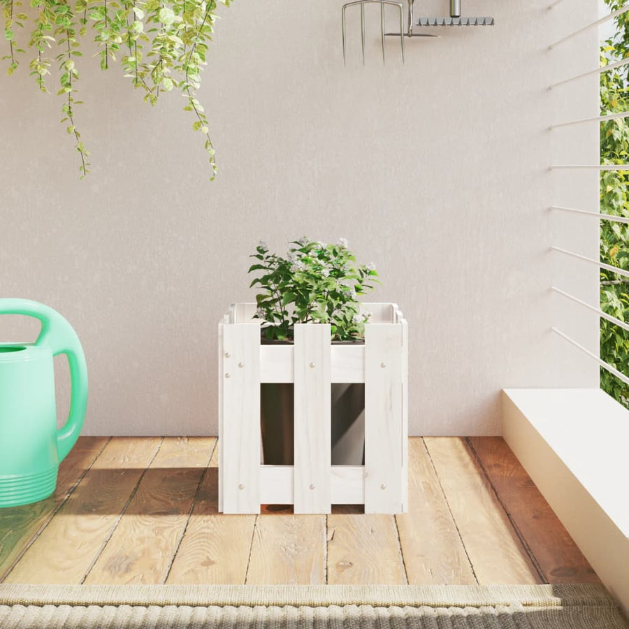 Plantenbak Met Hekontwerp 30X30X30 Cm Massief Grenenhout Wit