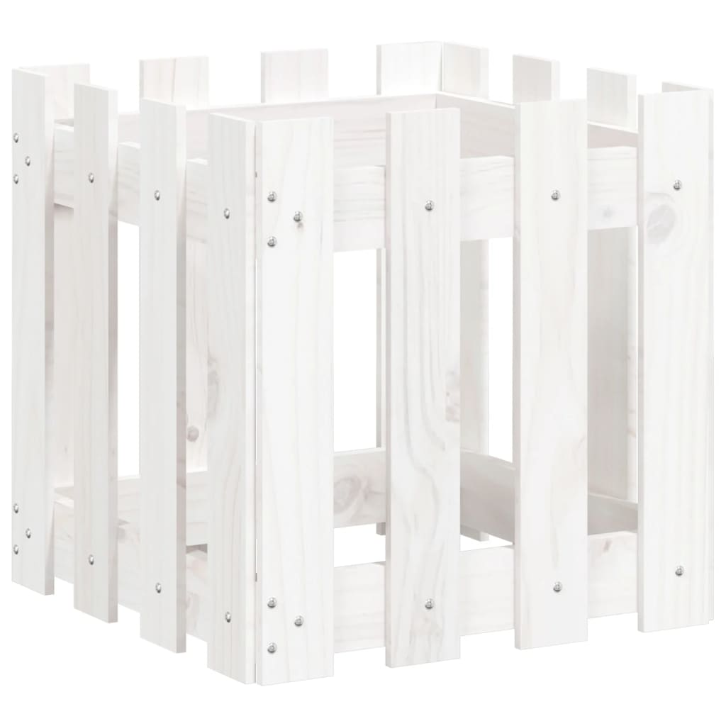 Plantenbak Met Hekontwerp 40X40X40 Cm Massief Grenenhout Wit