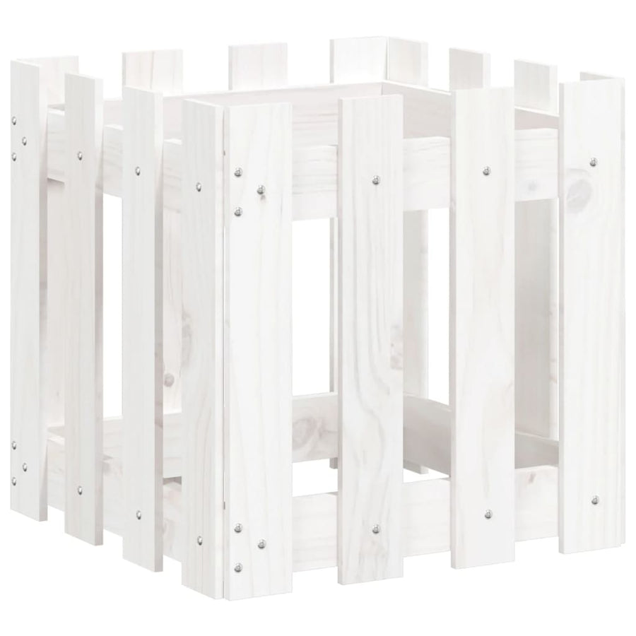 Plantenbak Met Hekontwerp 40X40X40 Cm Massief Grenenhout Wit