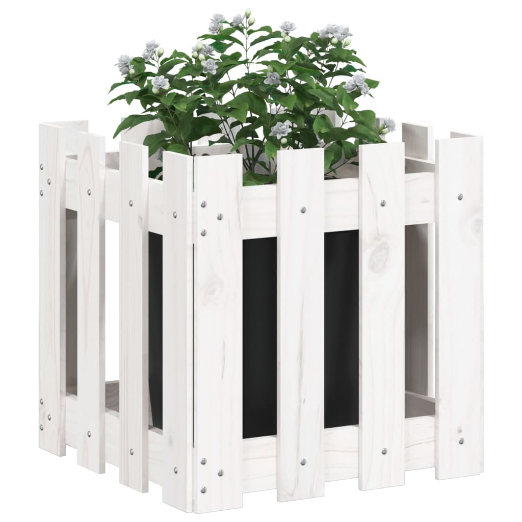 Plantenbak Met Hekontwerp 40X40X40 Cm Massief Grenenhout Wit
