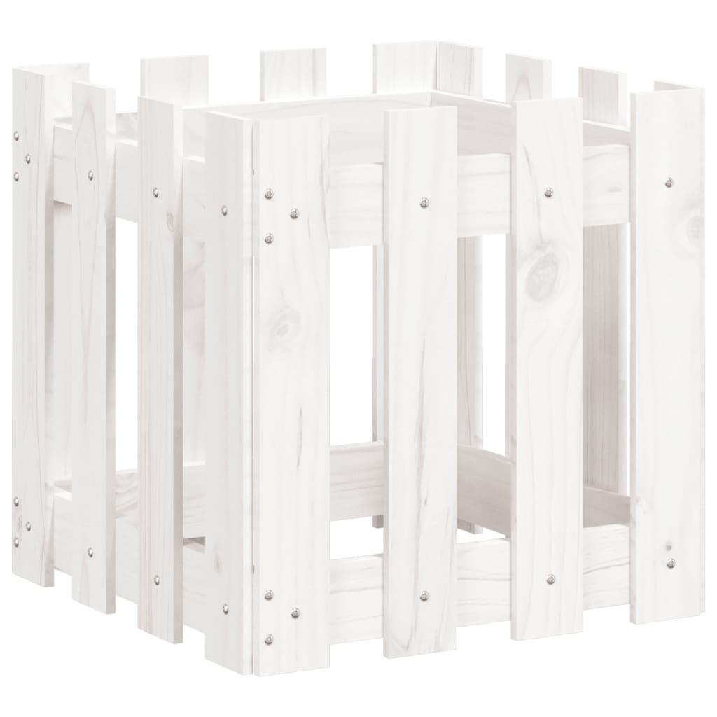 Plantenbak Met Hekontwerp 40X40X40 Cm Massief Grenenhout Wit