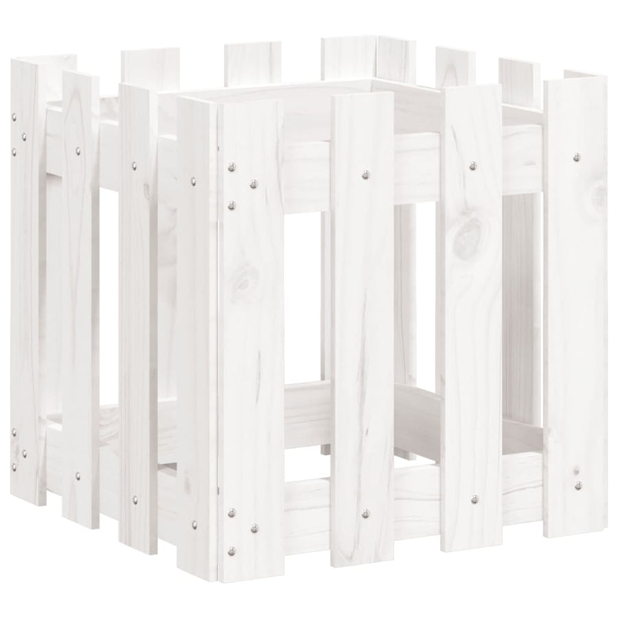 Plantenbak Met Hekontwerp 40X40X40 Cm Massief Grenenhout Wit