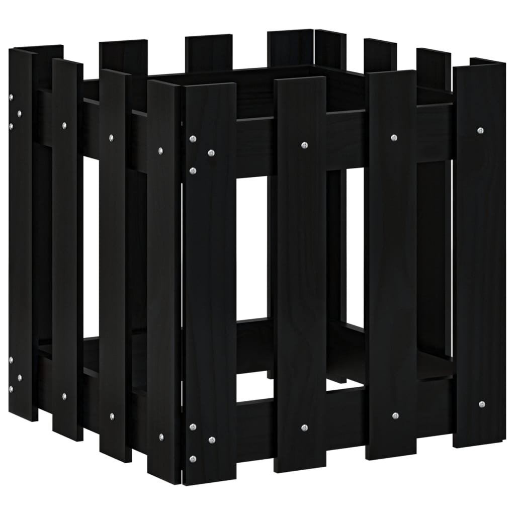 Plantenbak Met Hekontwerp 40X40X40 Cm Massief Grenenhout Zwart