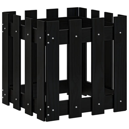 Plantenbak Met Hekontwerp 40X40X40 Cm Massief Grenenhout Zwart