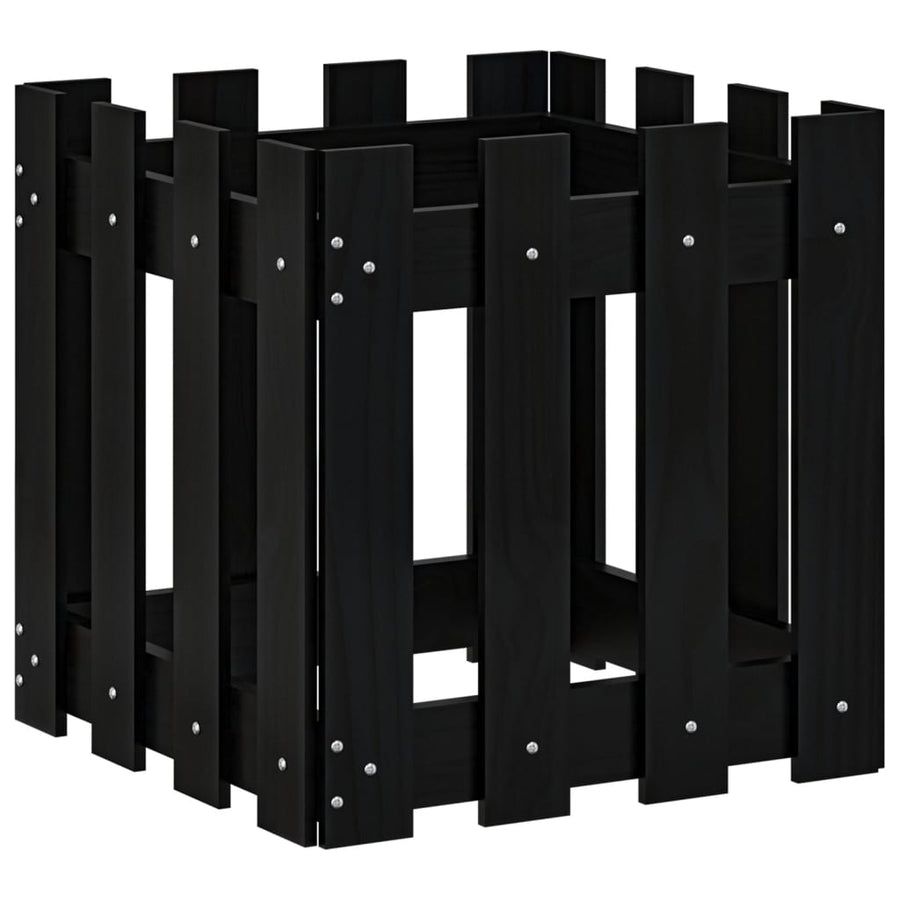 Plantenbak Met Hekontwerp 40X40X40 Cm Massief Grenenhout Zwart