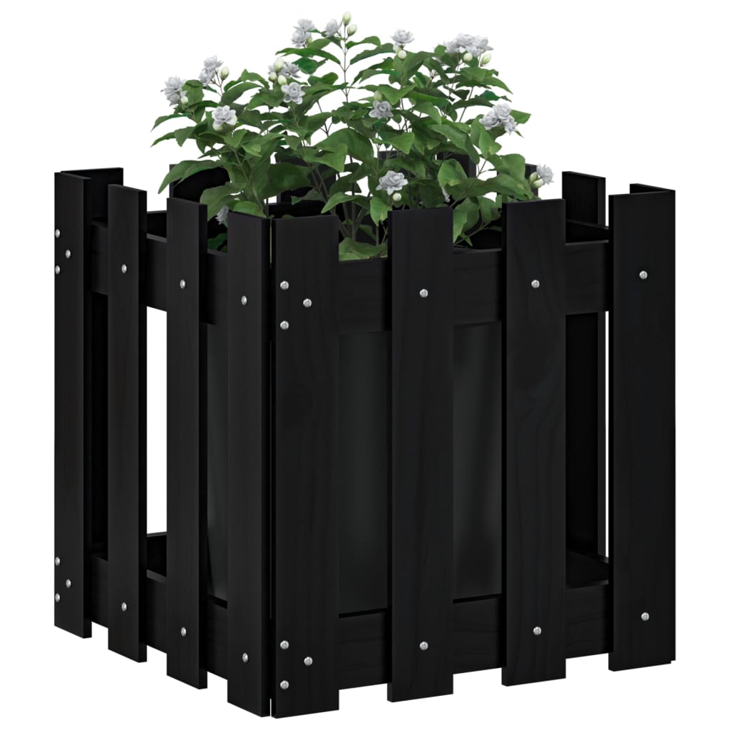 Plantenbak Met Hekontwerp 40X40X40 Cm Massief Grenenhout Zwart
