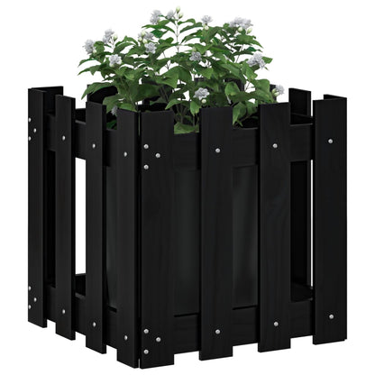 Plantenbak Met Hekontwerp 40X40X40 Cm Massief Grenenhout Zwart