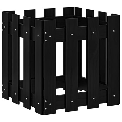 Plantenbak Met Hekontwerp 40X40X40 Cm Massief Grenenhout Zwart