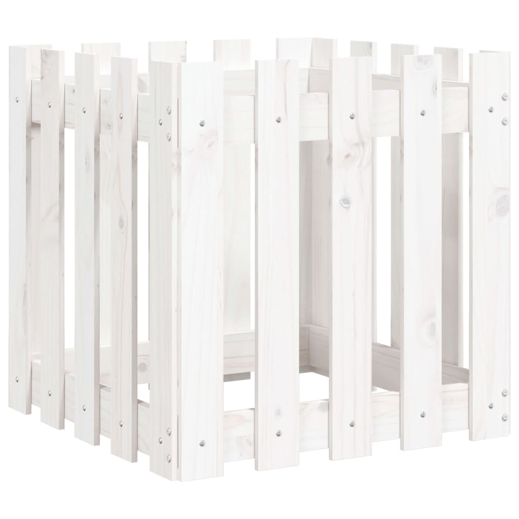 Plantenbak Met Hekontwerp 50X50X50 Cm Massief Grenenhout Wit