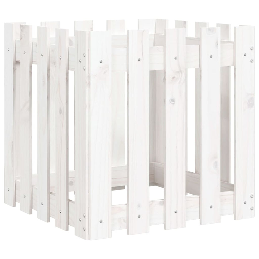 Plantenbak Met Hekontwerp 50X50X50 Cm Massief Grenenhout Wit