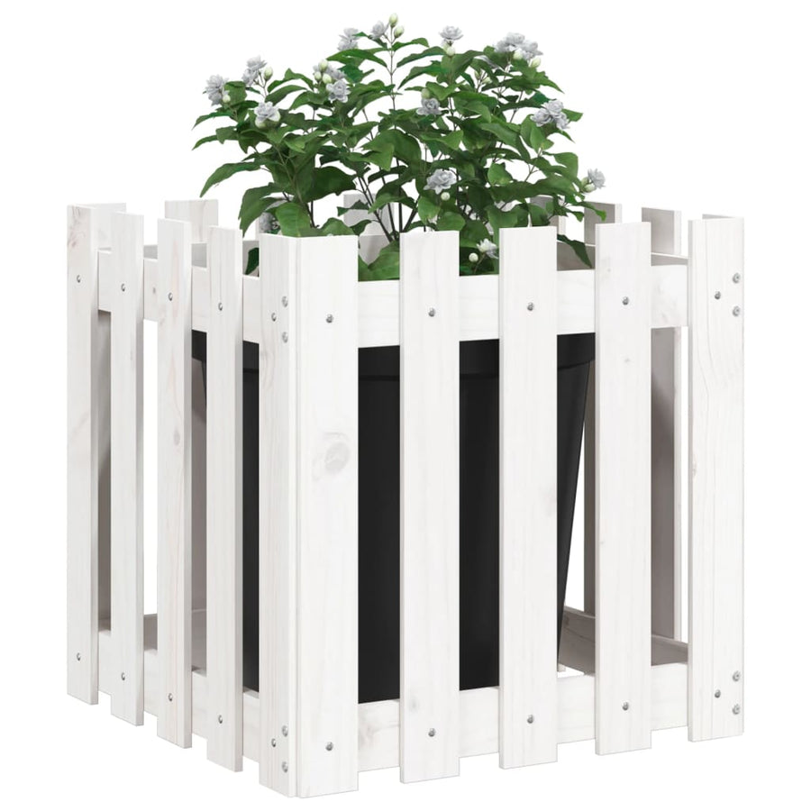 Plantenbak Met Hekontwerp 50X50X50 Cm Massief Grenenhout Wit
