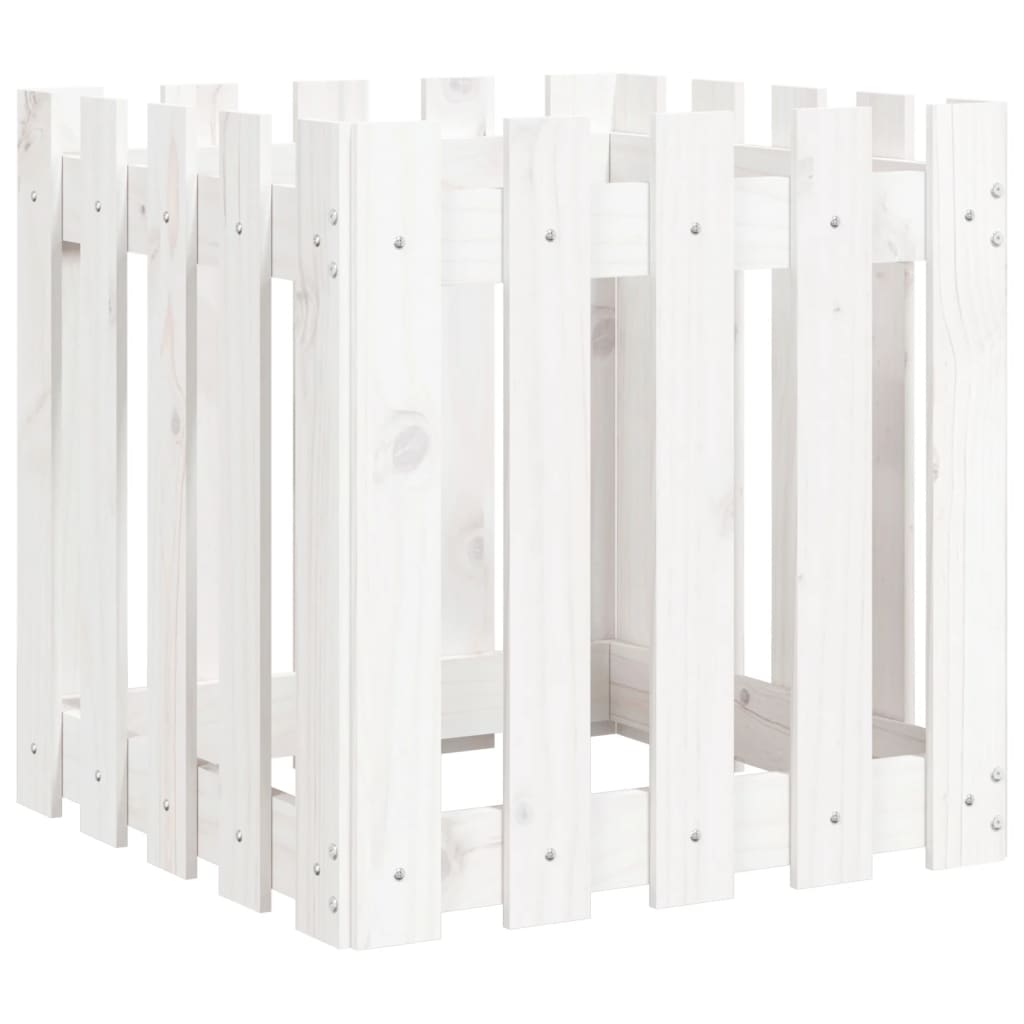 Plantenbak Met Hekontwerp 50X50X50 Cm Massief Grenenhout Wit
