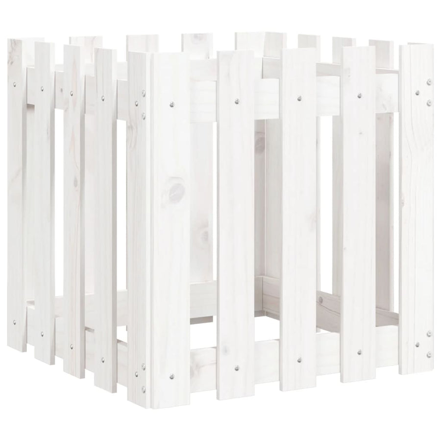 Plantenbak Met Hekontwerp 50X50X50 Cm Massief Grenenhout Wit