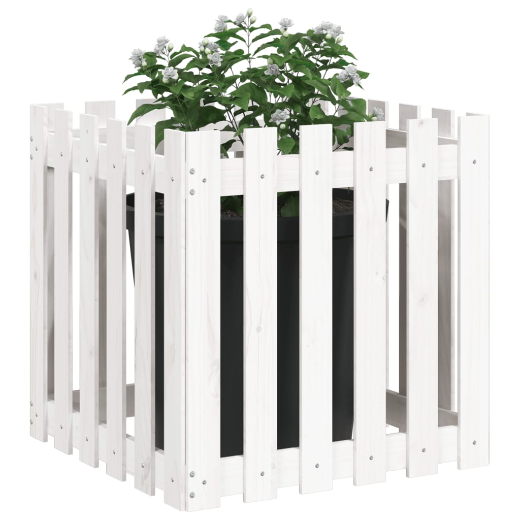Plantenbak Met Hekontwerp 60X60X60 Cm Massief Grenenhout Wit