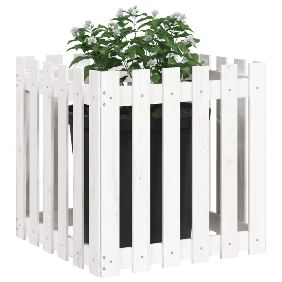Plantenbak Met Hekontwerp 60X60X60 Cm Massief Grenenhout Wit