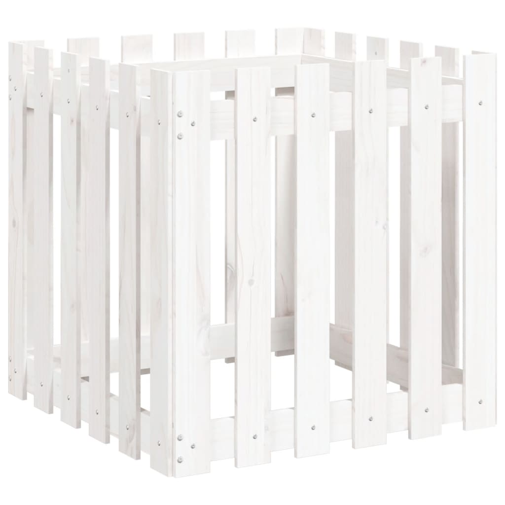 Plantenbak Met Hekontwerp 60X60X60 Cm Massief Grenenhout Wit