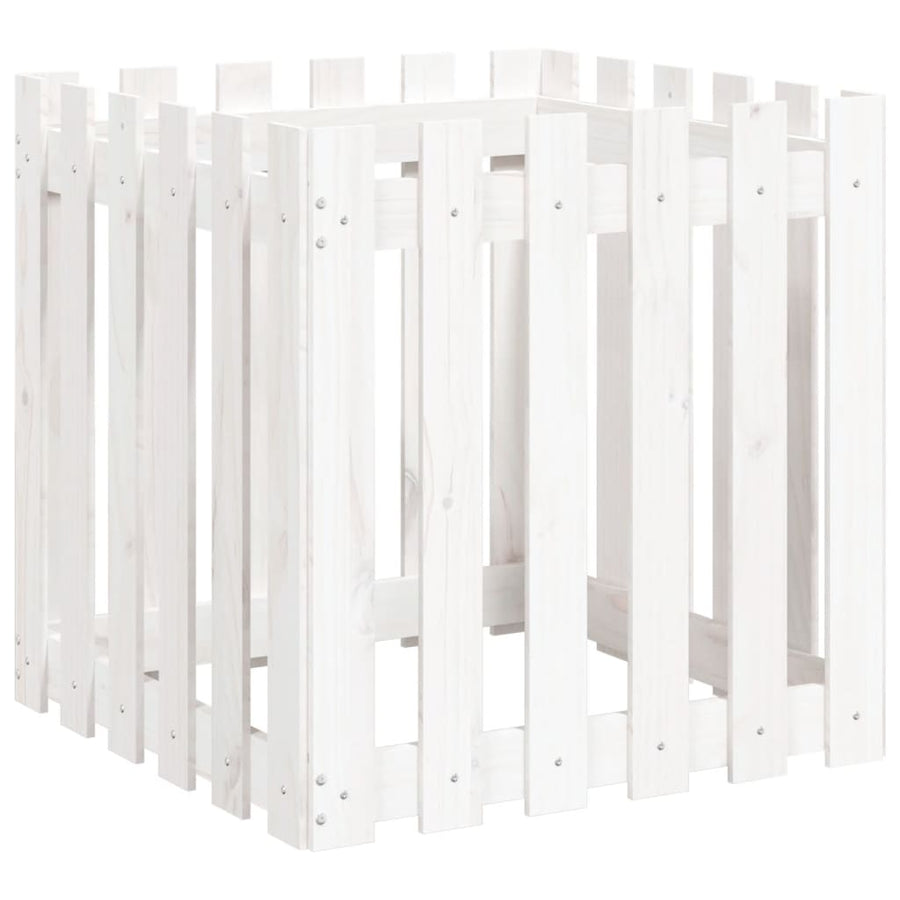 Plantenbak Met Hekontwerp 60X60X60 Cm Massief Grenenhout Wit