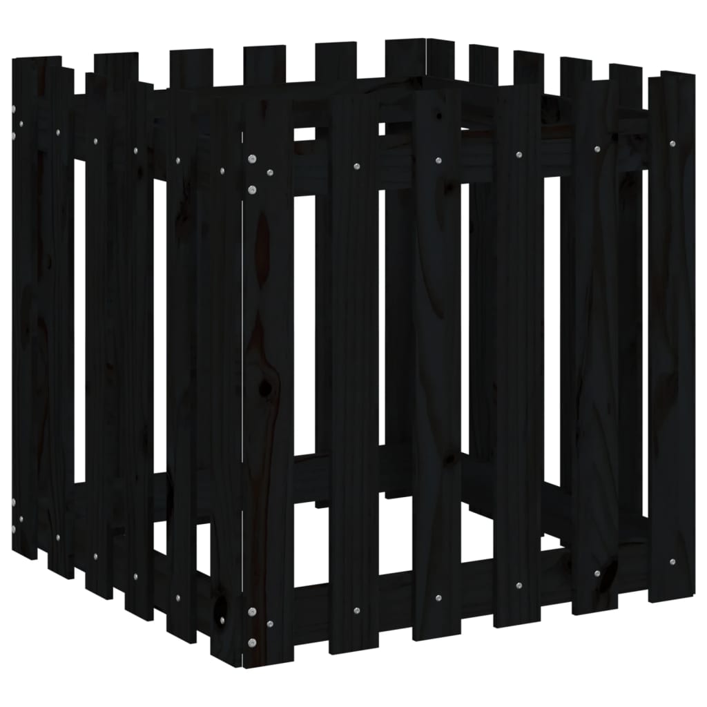 Plantenbak Met Hekontwerp 60X60X60 Cm Massief Grenenhout Zwart