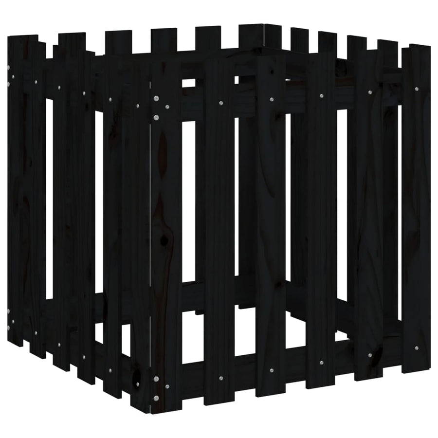 Plantenbak Met Hekontwerp 60X60X60 Cm Massief Grenenhout Zwart