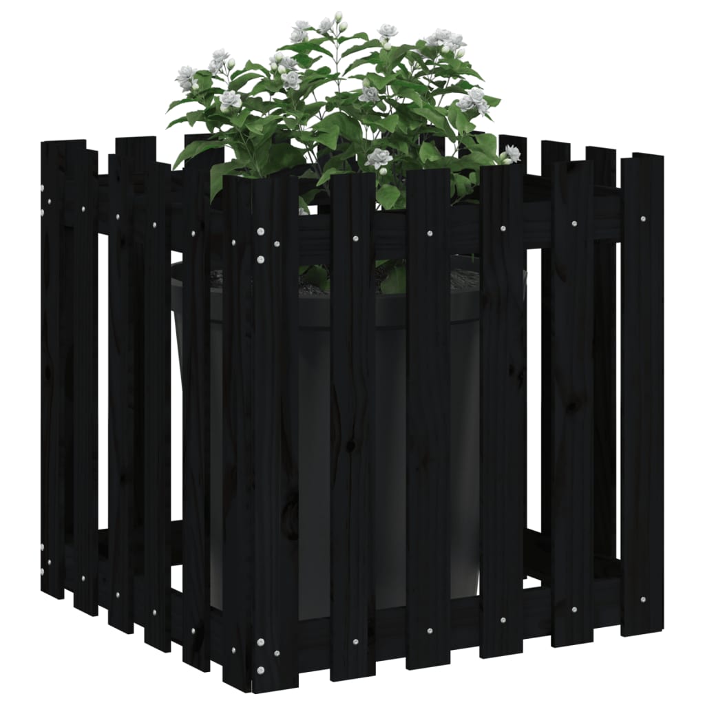 Plantenbak Met Hekontwerp 60X60X60 Cm Massief Grenenhout Zwart