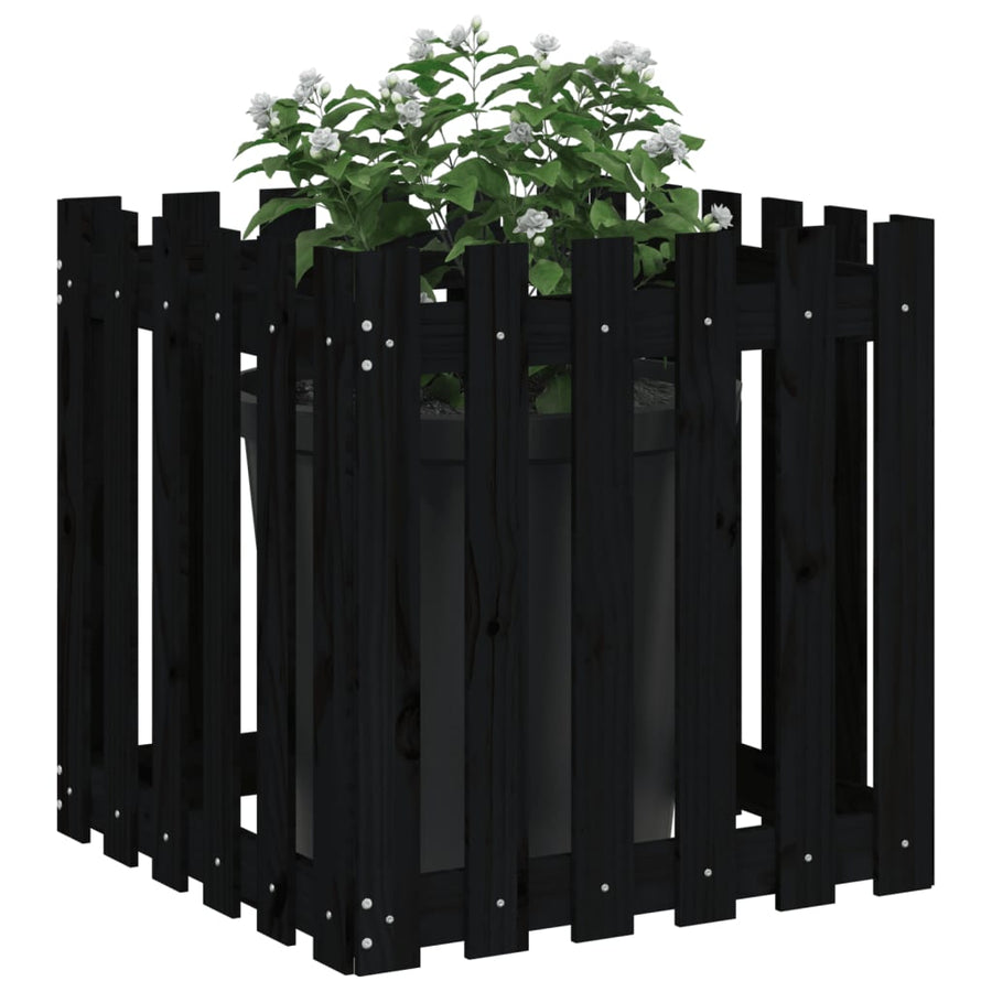 Plantenbak Met Hekontwerp 60X60X60 Cm Massief Grenenhout Zwart