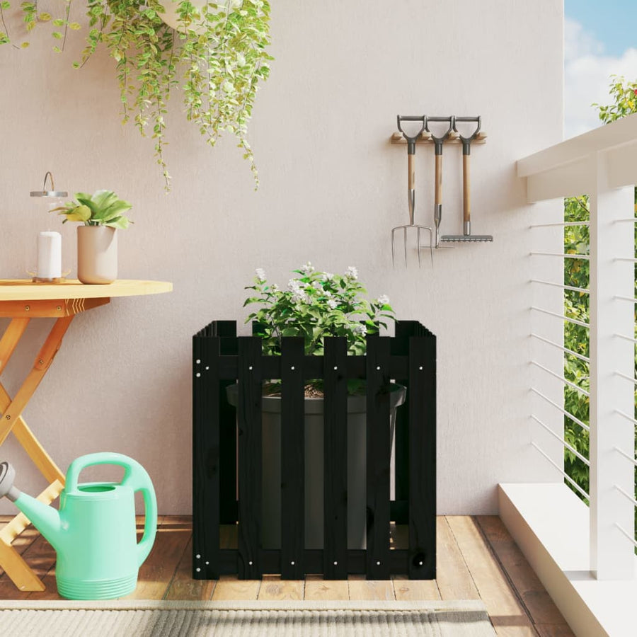 Plantenbak Met Hekontwerp 60X60X60 Cm Massief Grenenhout Zwart