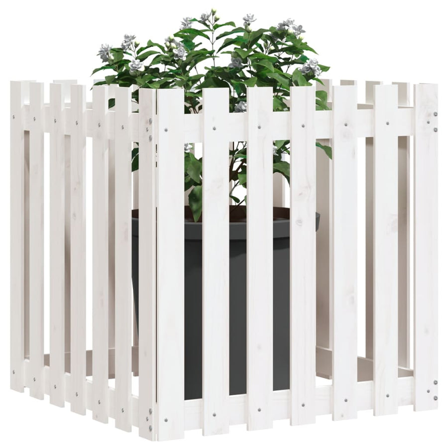 Plantenbak Met Hekontwerp 70X70X70 Cm Massief Grenenhout Wit