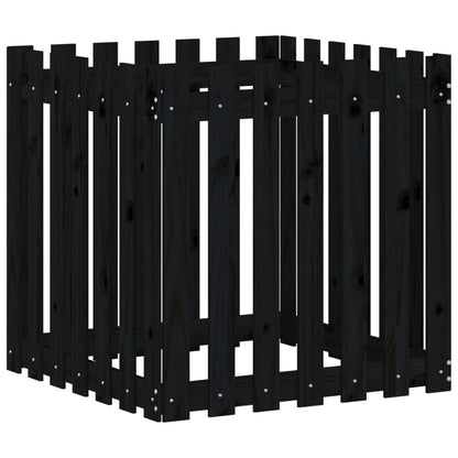Plantenbak Met Hekontwerp 70X70X70 Cm Massief Grenenhout Zwart