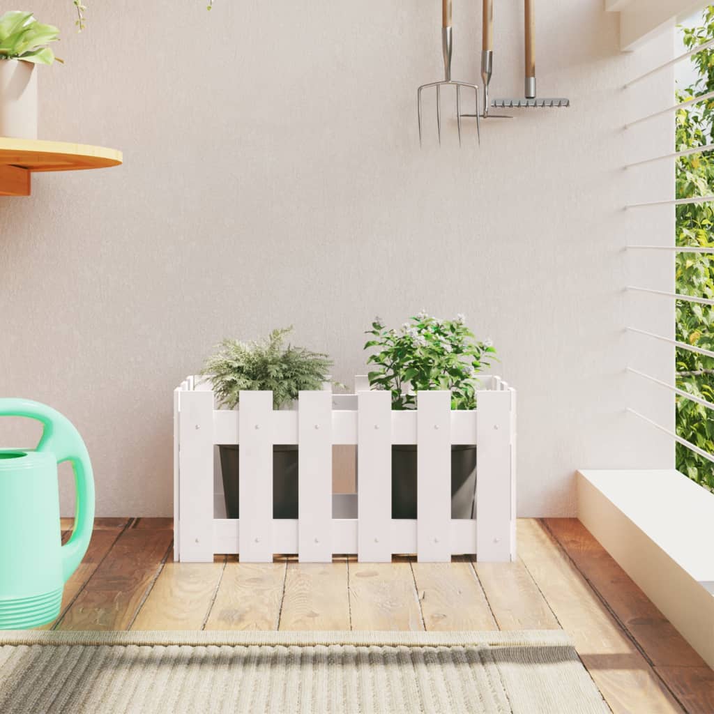 Plantenbak Met Hekontwerp 60X30X30 Cm Massief Grenenhout Wit