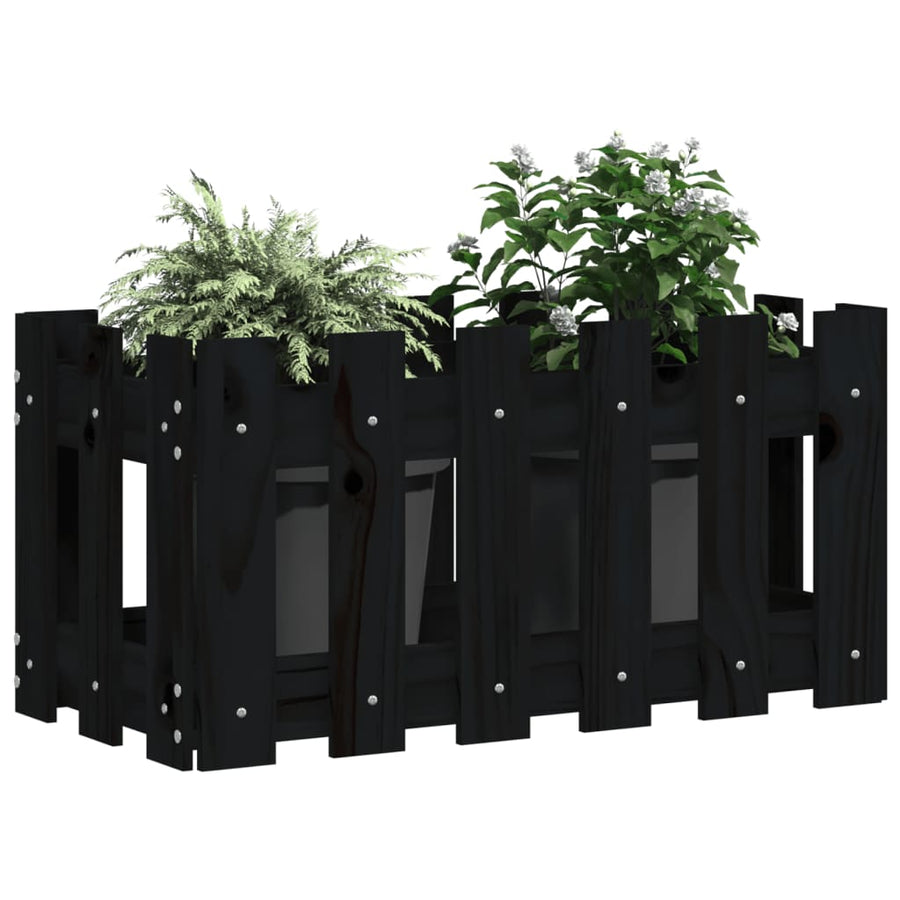Plantenbak Met Hekontwerp 60X30X30 Cm Massief Grenenhout Zwart