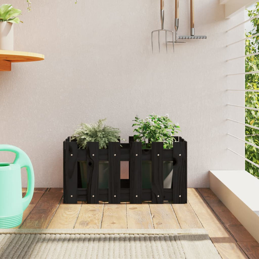Plantenbak Met Hekontwerp 60X30X30 Cm Massief Grenenhout Zwart