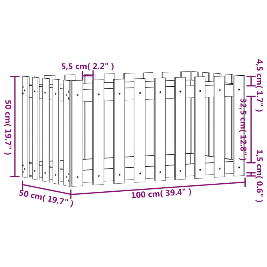 Plantenbak Verhoogd Met Hekontwerp 100X50X50 Cm Grenenhout