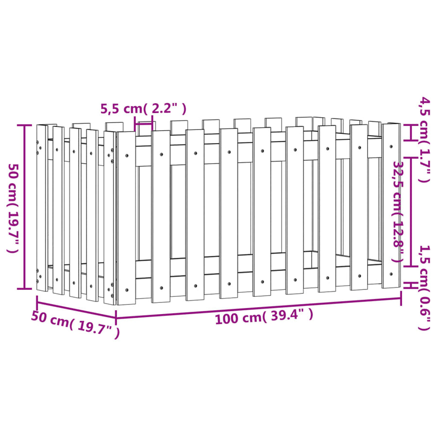 Plantenbak Verhoogd Hekontwerp 100X50X50 Cm Grenenhout Wit