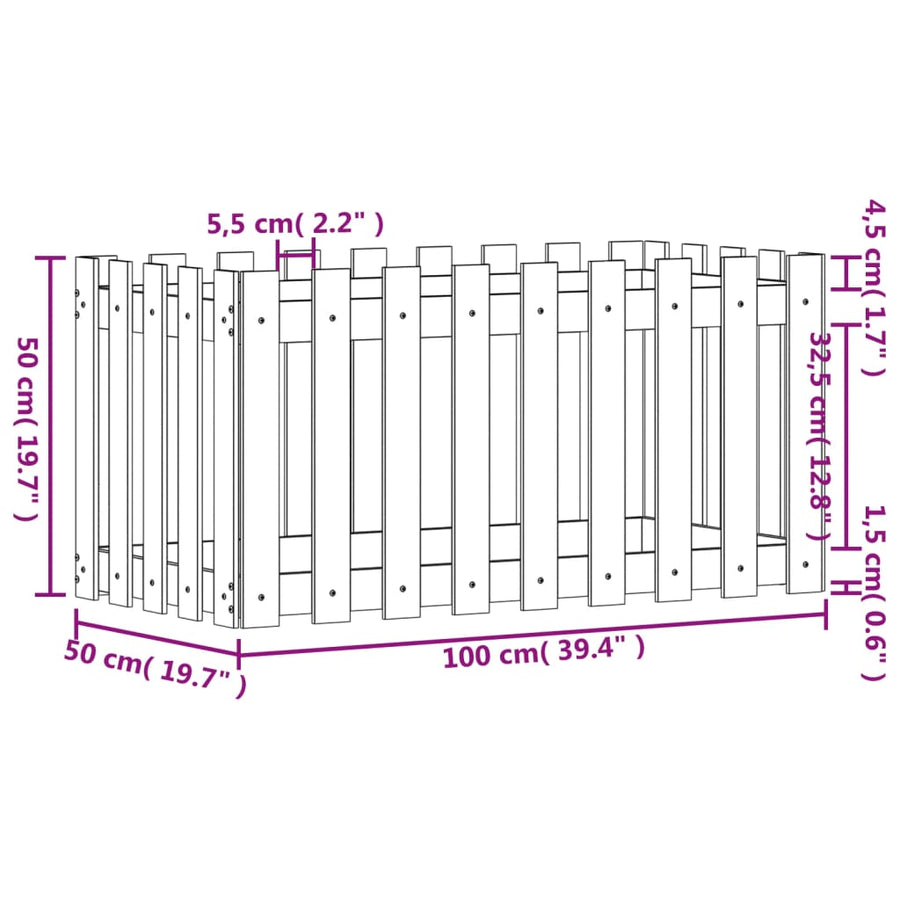 Plantenbak Verhoogd Hekontwerp 100X50X50 Cm Grenenhout Zwart