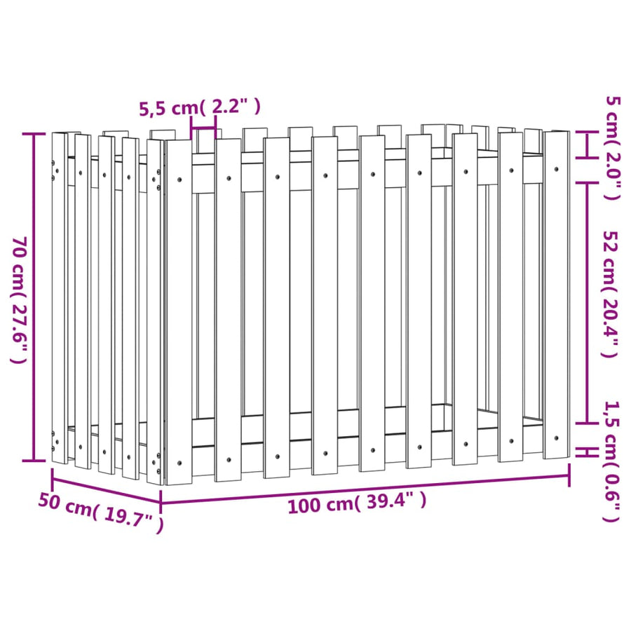 Plantenbak Verhoogd Met Hekontwerp 100X50X70 Cm Grenenhout
